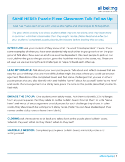 Puzzle Piece Classroom Talk Follow Up